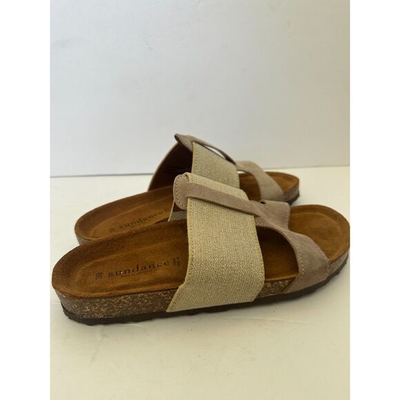 Sundance Lavender Linen Suede Cork Sandals Shoes Slides Slop On Size 39/ 8.5 - Picture 3 of 5